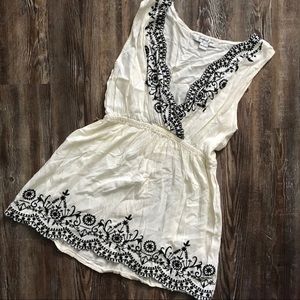 Cream and Black Embroidered sleeveless blouse